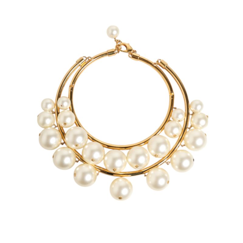Dolce Gabbana Gold Brass Faux Pearl Crystal Statement Luxury Jewelry Womens 888$